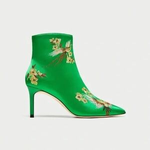 Zara Vibrant Green Embroidered Heeled Boots